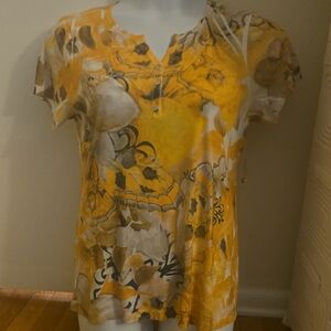 Style & Co Yellow Graphic Short Sleeve Blouse